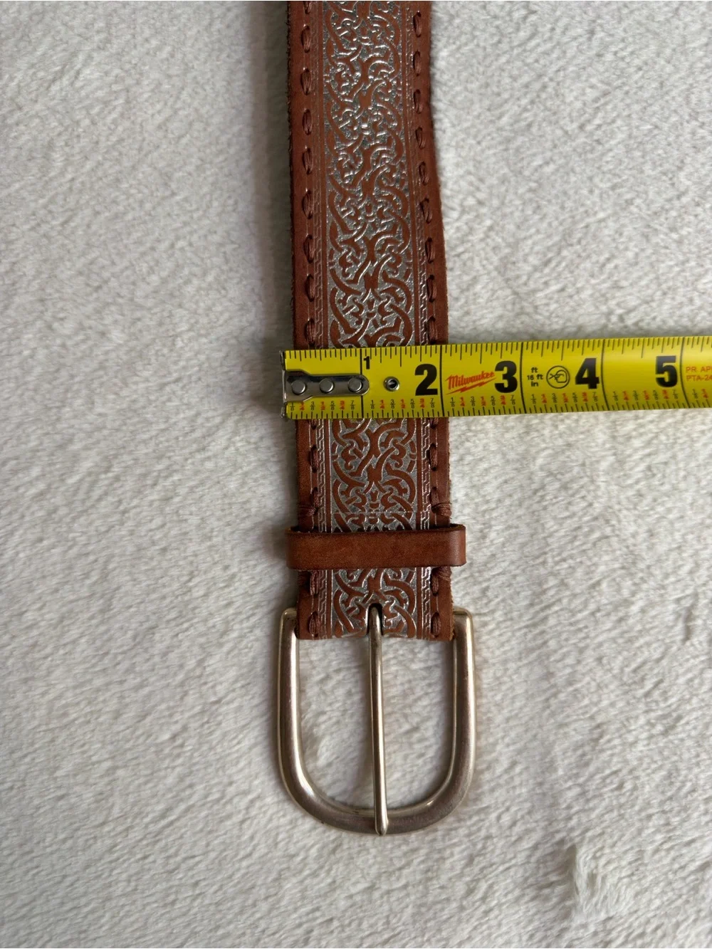 Brown Leather Celtic Embossed Belt Solid Brass Buckle Unisex ITEM2634